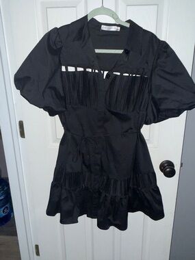 NWOT Black Puff-Sleeve Mini Dress W/belt
